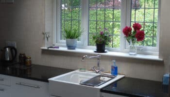 kitchen with glossy white fixtures