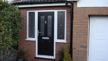 black front door and garage door